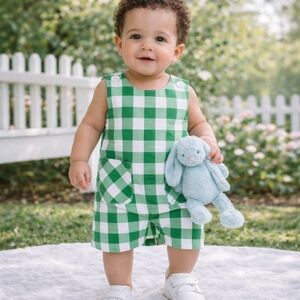 Bella Bliss Green Gingham Jon Jon Romper | 9M